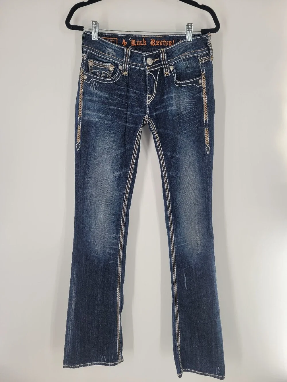 Rock Revival Dara Dark Blue Bootcut Jeans Size 27 Tall